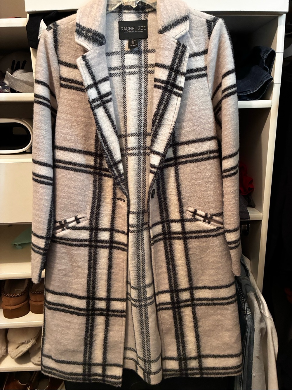 Rachel Zoe Cream & Black Plaid Coat-Style Cardigan